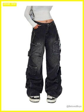 Cargo Jeans for Women Low Waist Baggy Y2k Wide Leg with Pockets